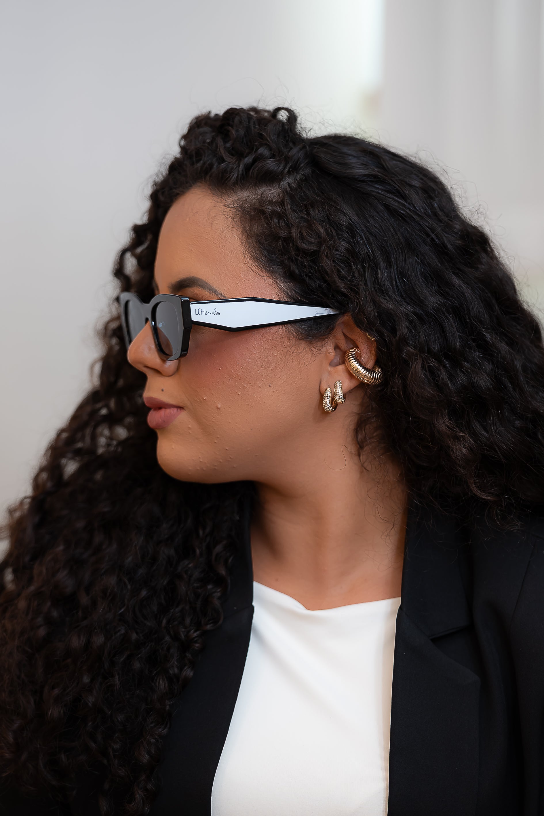 Óculos Solar Grace Feminino - Preto com Branco